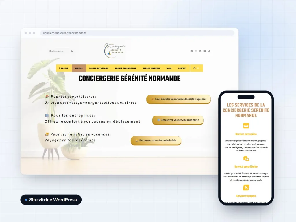 Captures du site Conciergerie Sérénité Normande sur ordinateur et mobile