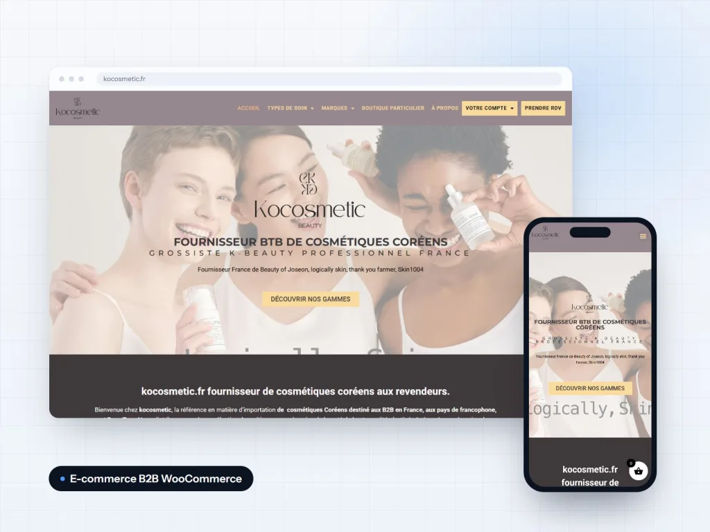 Captures du site Kocosmetic sur ordinateur et mobile