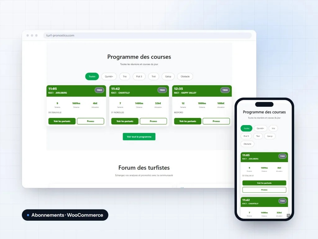 Captures du site Turf-Pronostics sur ordinateur et mobile